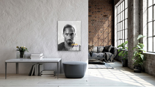 A framed canvas featuring a dual-image of Kobe spanning his lifetime, accompanied by his famous phrase "Mamba Mentality".