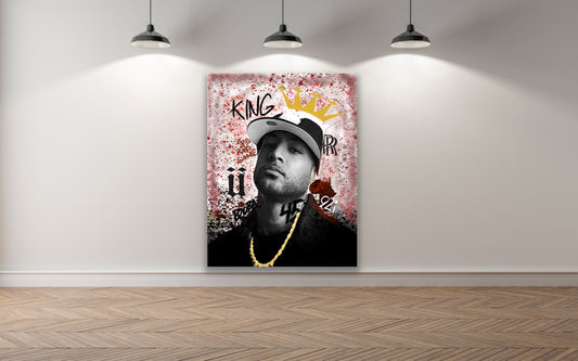  Booba, the illustrious French rapper, has artfully adorned some of his works with logos and words that harken back to his iconic oeuvre; each print is presented on a wooden frame for an exquisite finish.   