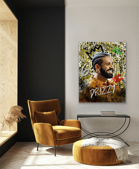 Discover luxury art with the DRIZZY print canvas - a high quality work of art that captures Drake's iconic mantra, "started from the bottom now we here". Perfect for adorning any wall, this sophisticated canvas radiates a sense of exclusivity and taste. A tasteful addition to any art collection.